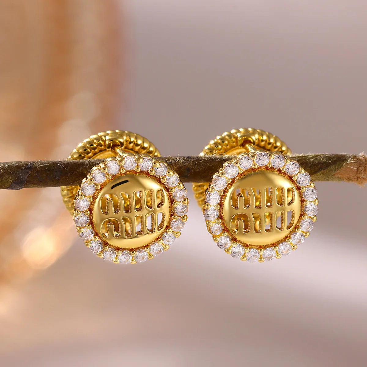 Double Sided Letter Round Crystal Halo Huggie Hoop Earring