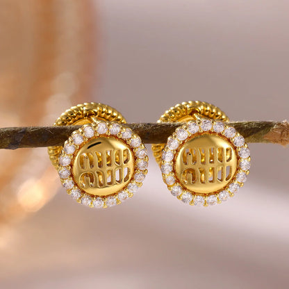 Double Sided Letter Round Crystal Halo Huggie Hoop Earring