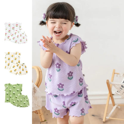 Baby Girl 3-7 Years Old Flower Pajama Set