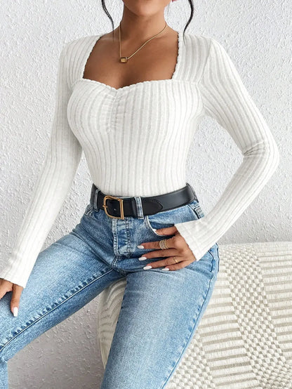 Diamond collar knitted bottom Long sleeve shirt