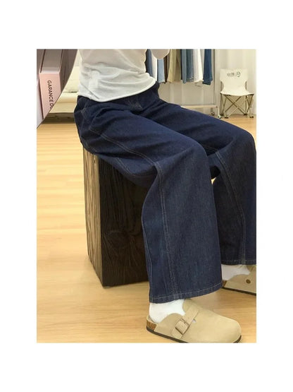 Dark Blue High Waist Loose Wide Leg Pants Jeans