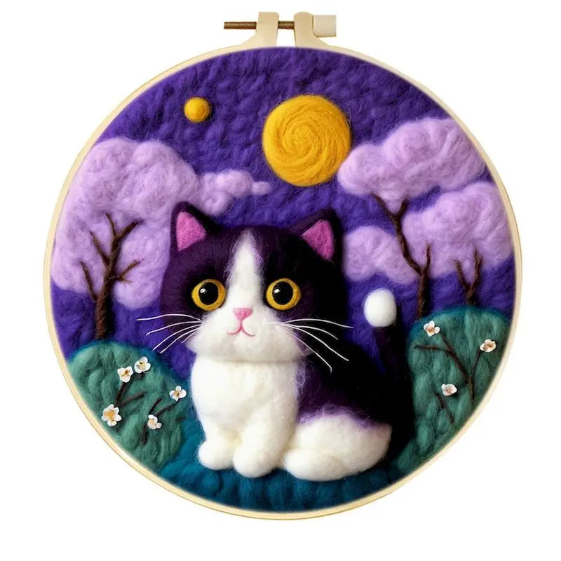 CHENISTORY Diy Poke Wool Felt Animals Cat Wool Needle Felt Set