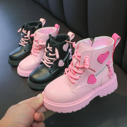 Girls Rubber Pink with Love Side Zip Boots