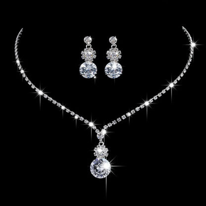 Zircon Stud Stainless Steel Necklace Jewelry Set
