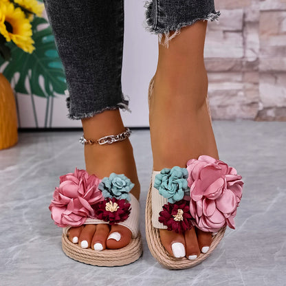 Large Flower Lightweight Flat Slippers