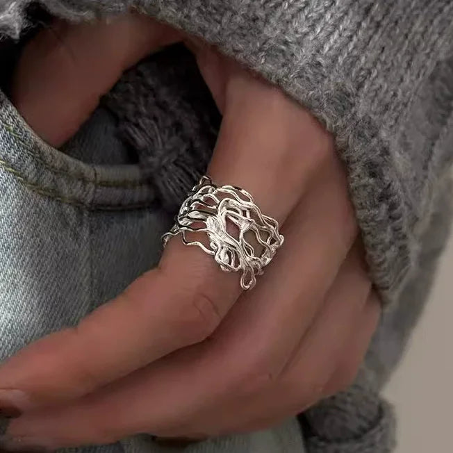 خاتم هندسي غير منتظم من الفضة الإسترلينية عيار 925