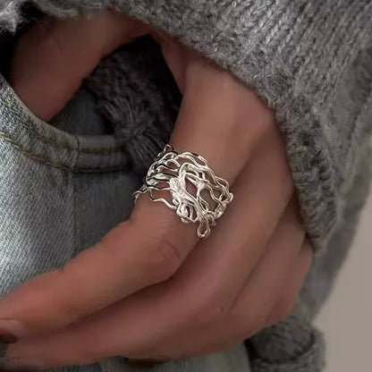 خاتم هندسي غير منتظم من الفضة الإسترلينية عيار 925