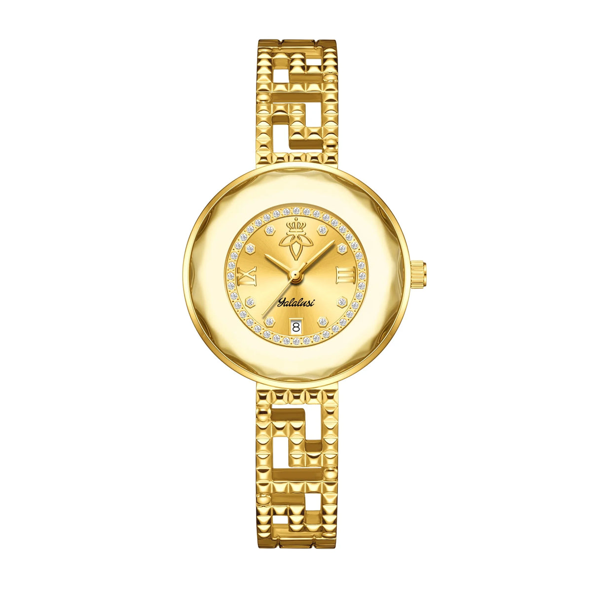 Round Dial Luxury Diamond-Studded Water-Resistant Quartz Bracelet Watch