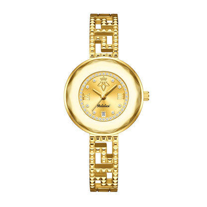 Round Dial Luxury Diamond-Studded Water-Resistant Quartz Bracelet Watch