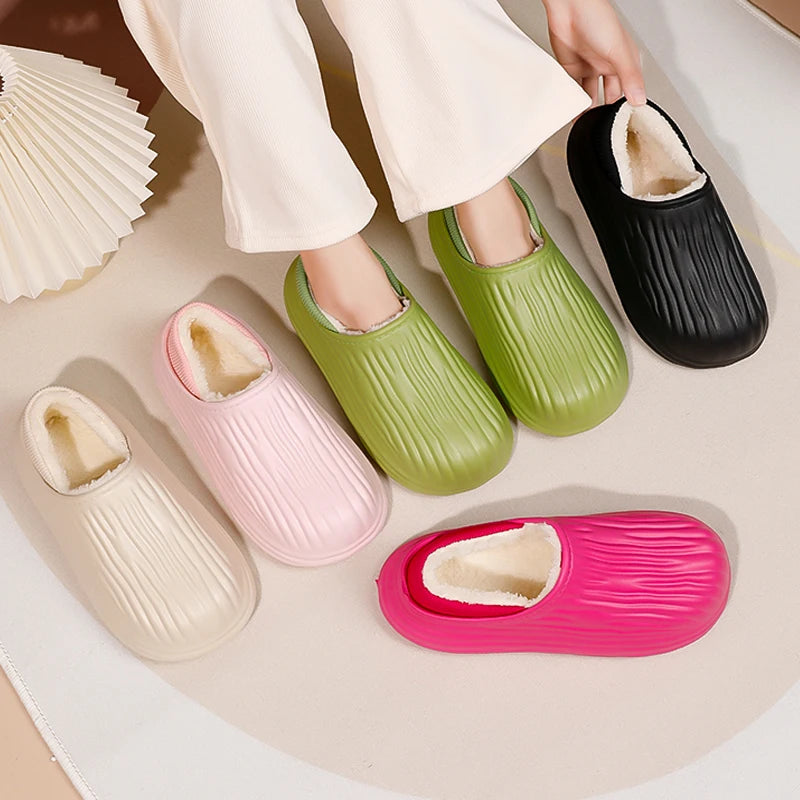 Winter Cotton Warm Non-Slip Thick Bottom Slides Soft Waterproof Slippers