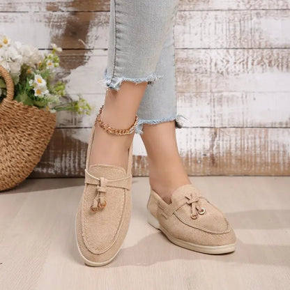 Lefu  Soft Leather Retro Lazy Flat Bottom Shoes