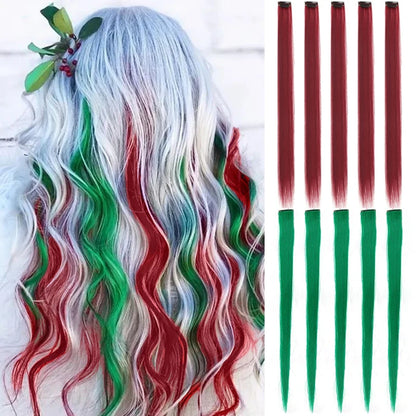 10Pcs Pink Clip in Hair Extensions Party Highlights Wig Synthetic Colored Straight Hairpiece