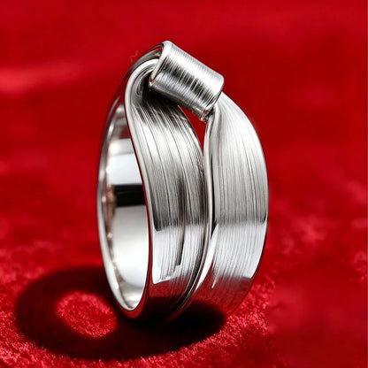 Brushed Silver Interlocking Wrap Minimalist Twisted Overlap Band Ring