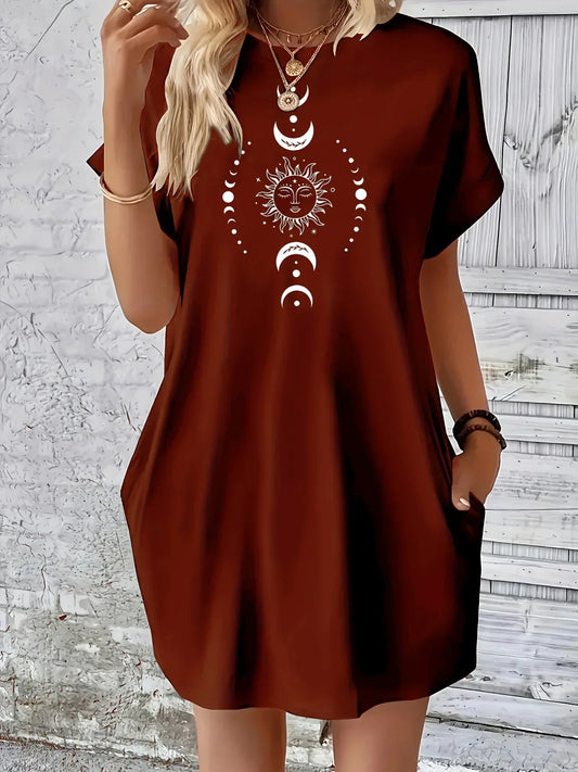 loose round neck short sleeved casual dress
