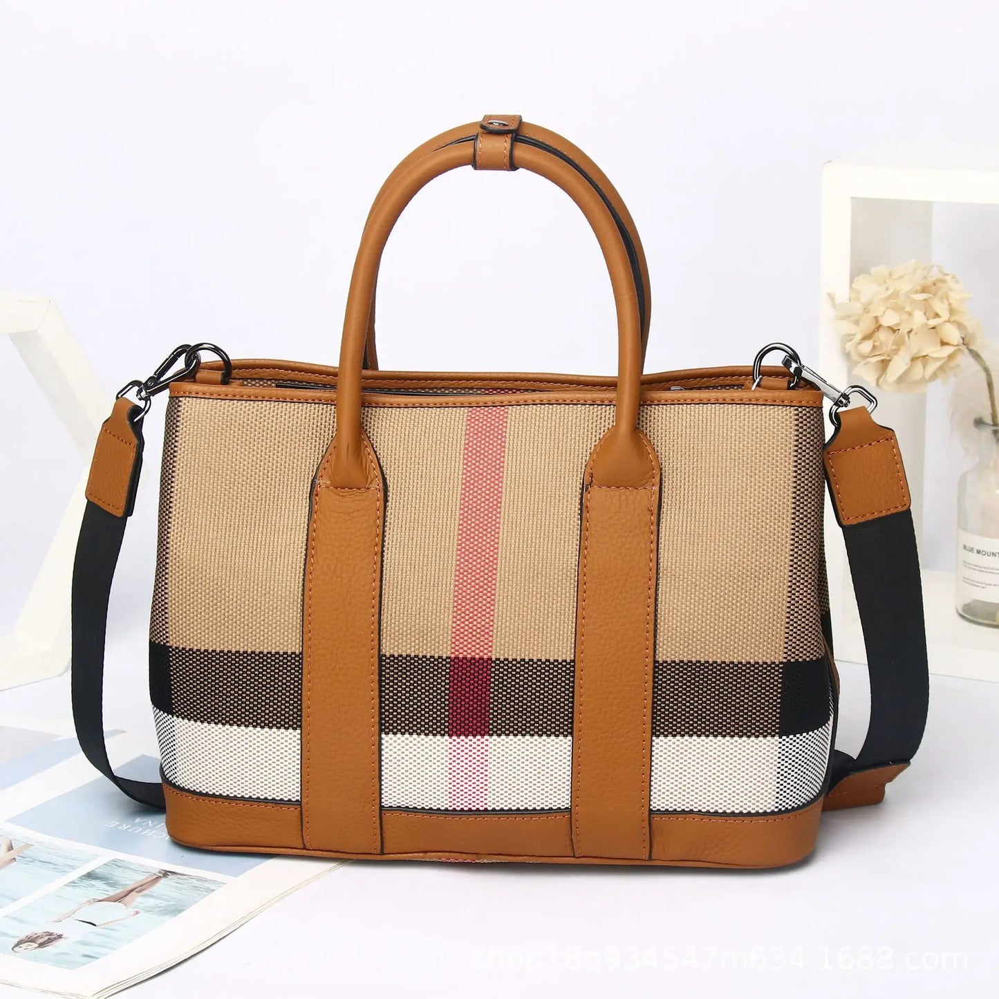 High Capacity Leather Canvas Tote Bag