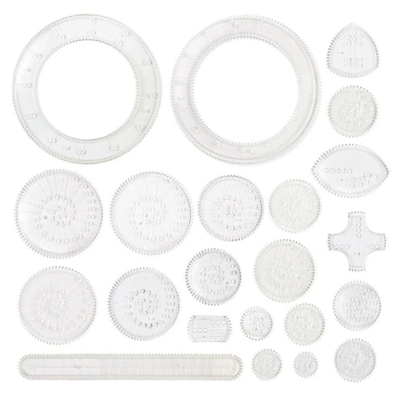 Drawing Toys Storage Interlocking Gears Wheels Painting Drawing Ruler Paper Pens Set
