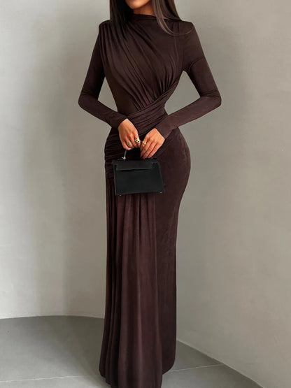 Folds Maxi Full Sleeve Elegant Skinny Dress