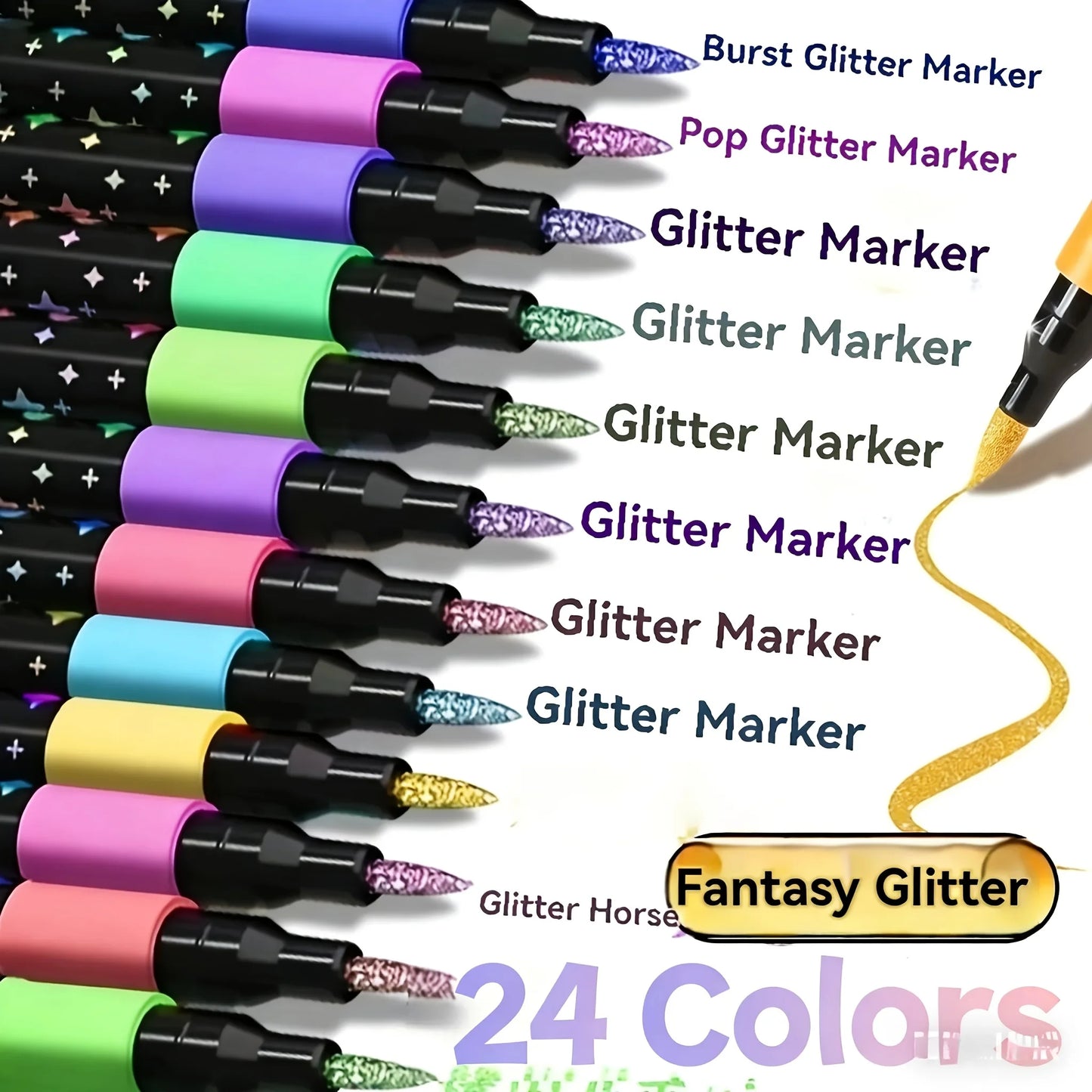 24 Colors Colorful Double Ended Glitter Pens with Fast-Drying Glue