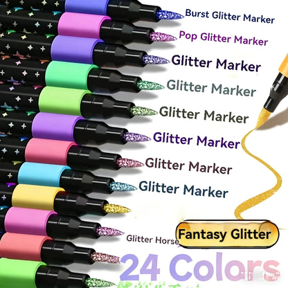 24 Colors Colorful Double Ended Glitter Pens with Fast-Drying Glue