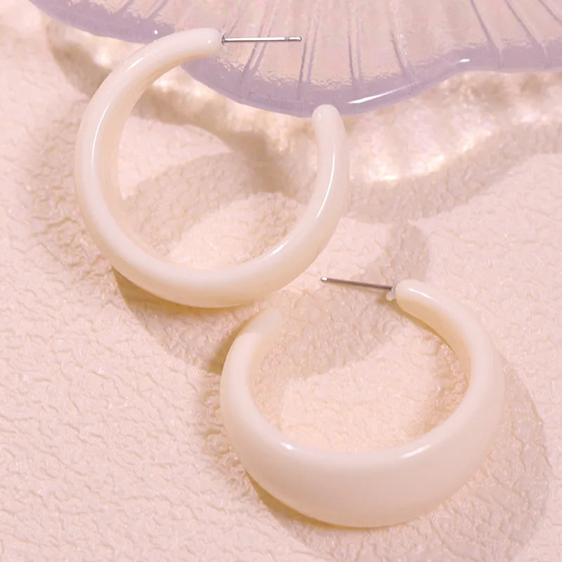 Macaroon Color C Shape Resin Acrylic Geometric Clip Earring Circle Ear Hoop Earrings