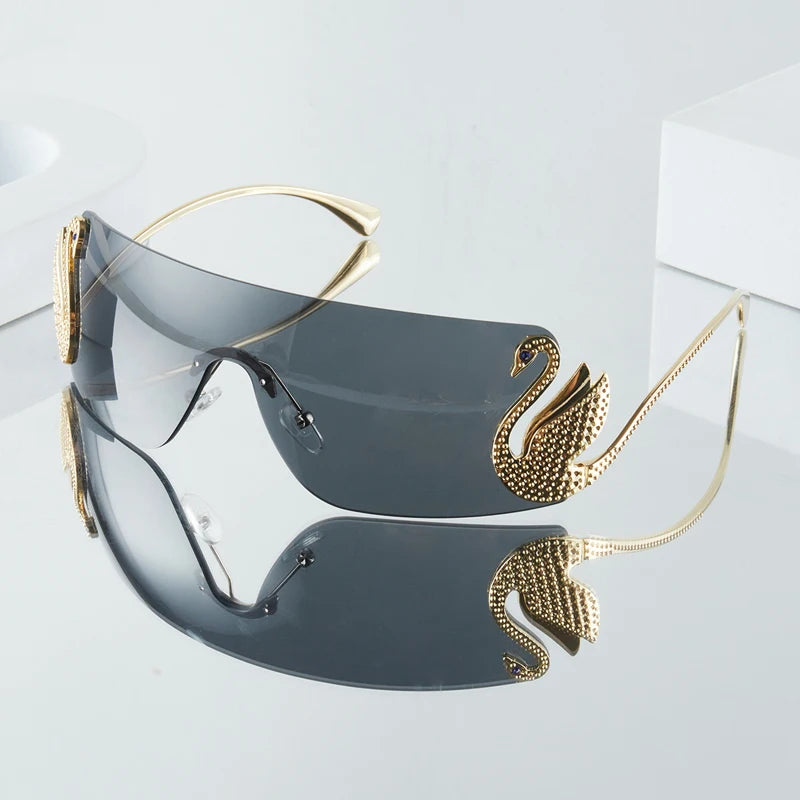 Frameless with Rhinestone Embellished Swan Sunglasses