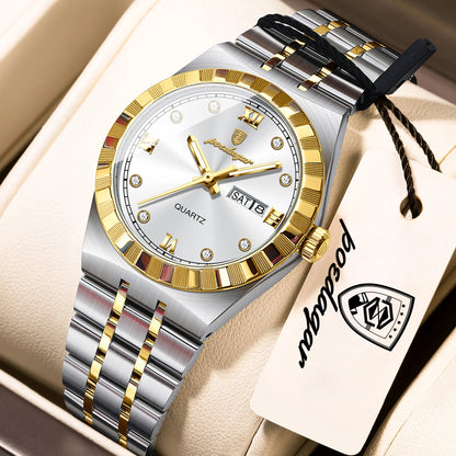 Luminous Waterproof Week Date Stainless Steel Quartz Watches