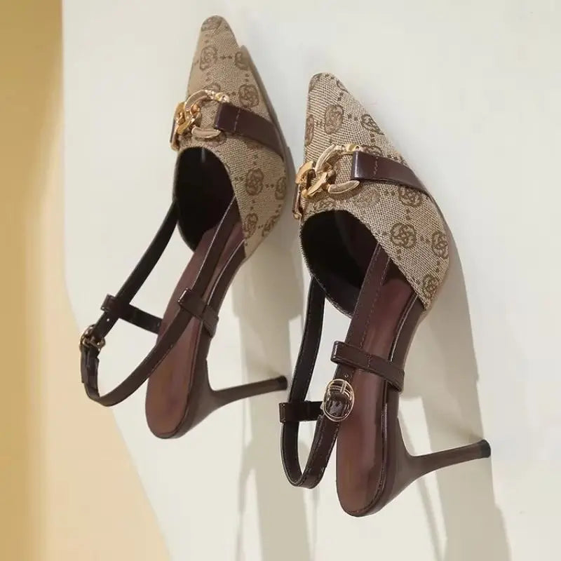 Pointed Head Shallow Mouth Metal Buckle Shoes