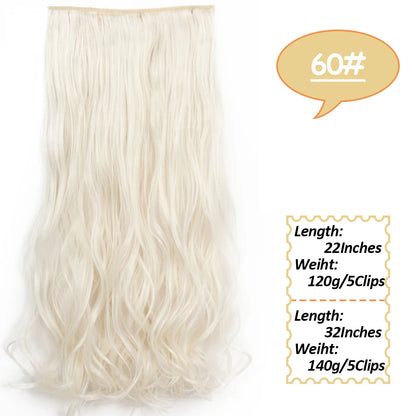 5 Clips Long Wavy Clip In Hair Extensions Synthetic Heat Resistant One Piece False Blonde