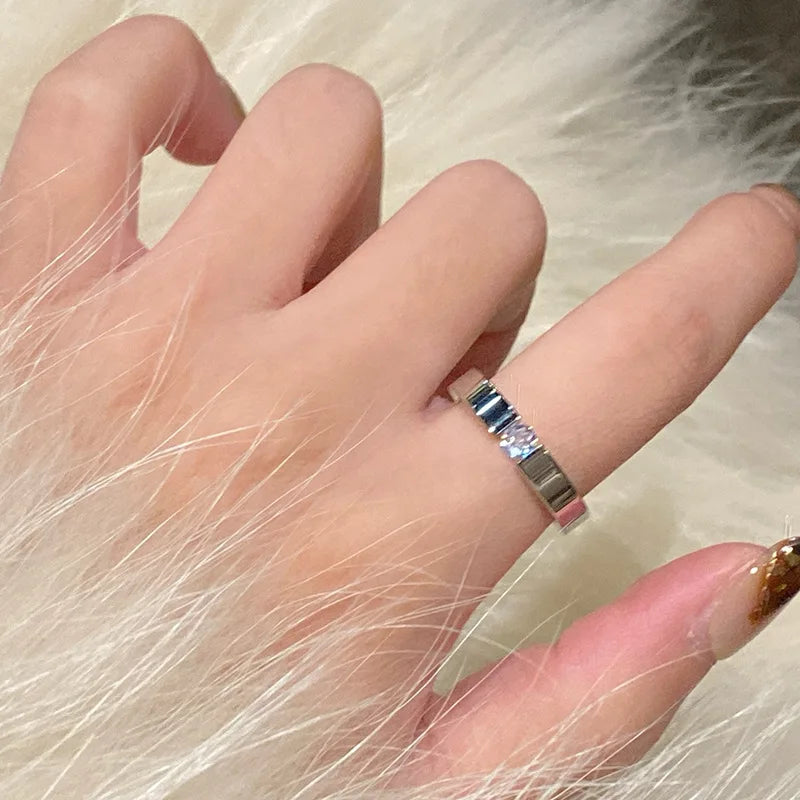 Stainless Steel Minimalist Silver Zircon Ring