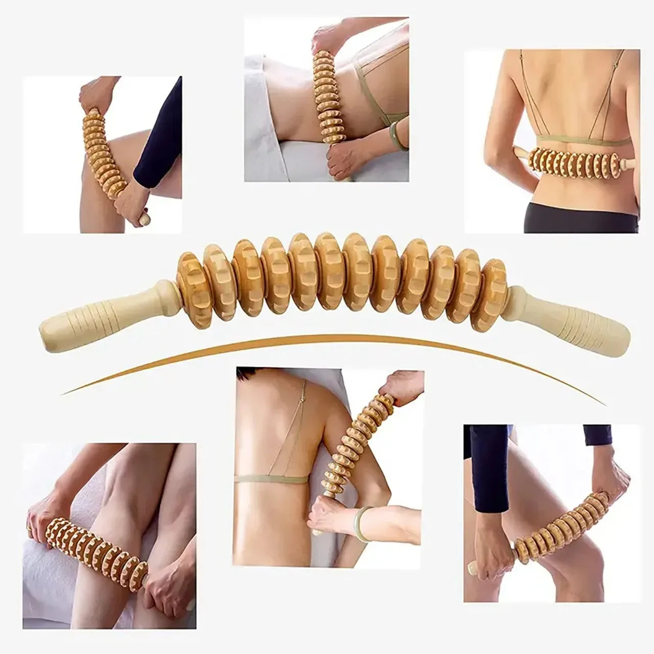 Body Fascia Massager Anti-slip Handle Wood