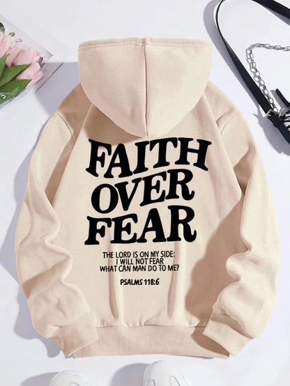 Casual Hoodies Faith Over Fear Letter Printing Sweatshirts Pocket Pullovers