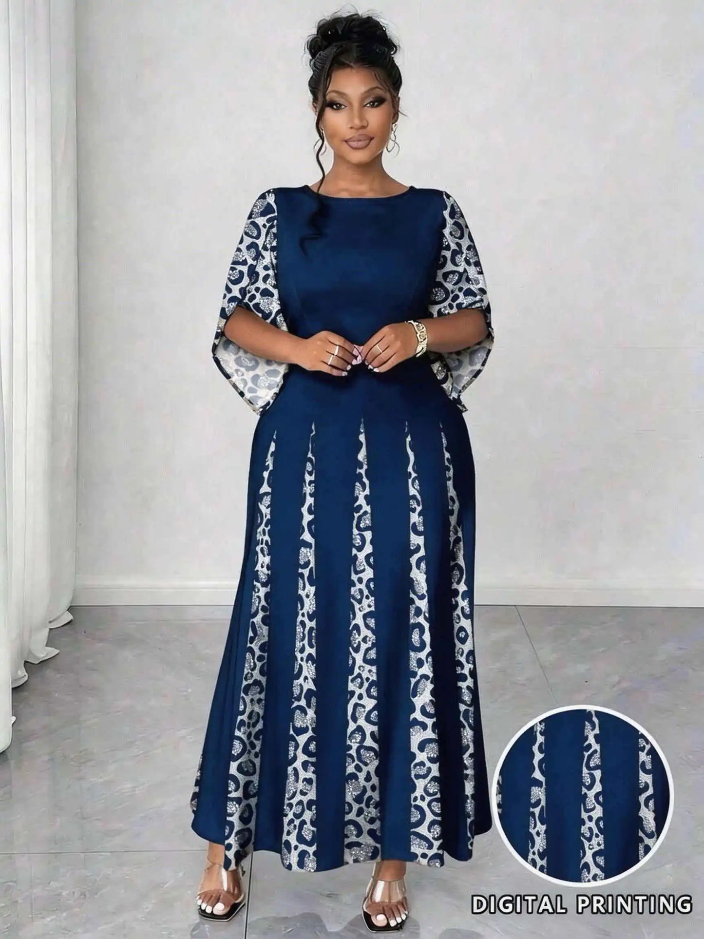 Elegant Leopard Maxi Long Sleeve Gown Dress