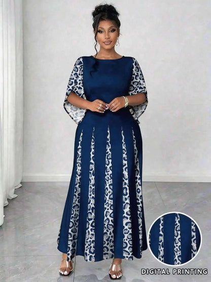Elegant Leopard Maxi Long Sleeve Gown Dress