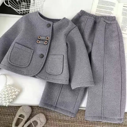 Korean Style Spring Autumn Thickened Round Neck Casual Warm Outfit Set