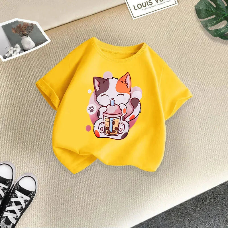 Cat Candy Funny Short Sleeve Baby Girl T-shirt