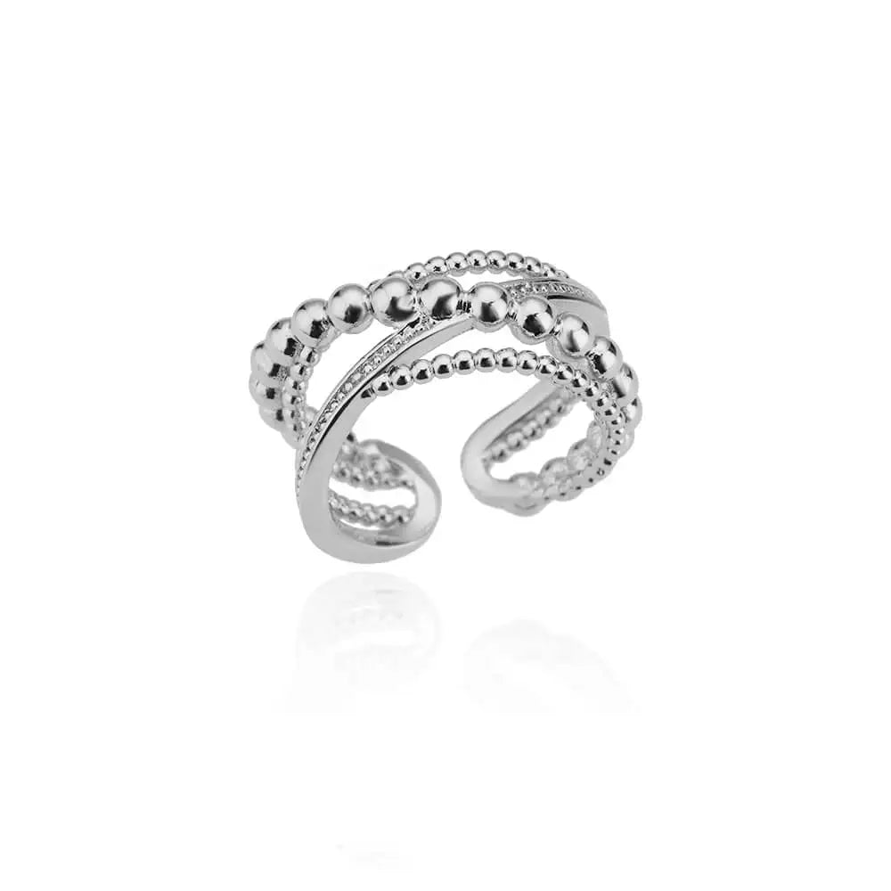 Stainless Steel Round Zircon Geometric Gold Crystal Ring