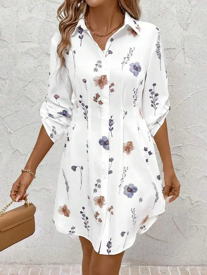 Vacation Outfits Versatile Floral Print Shirt Dress