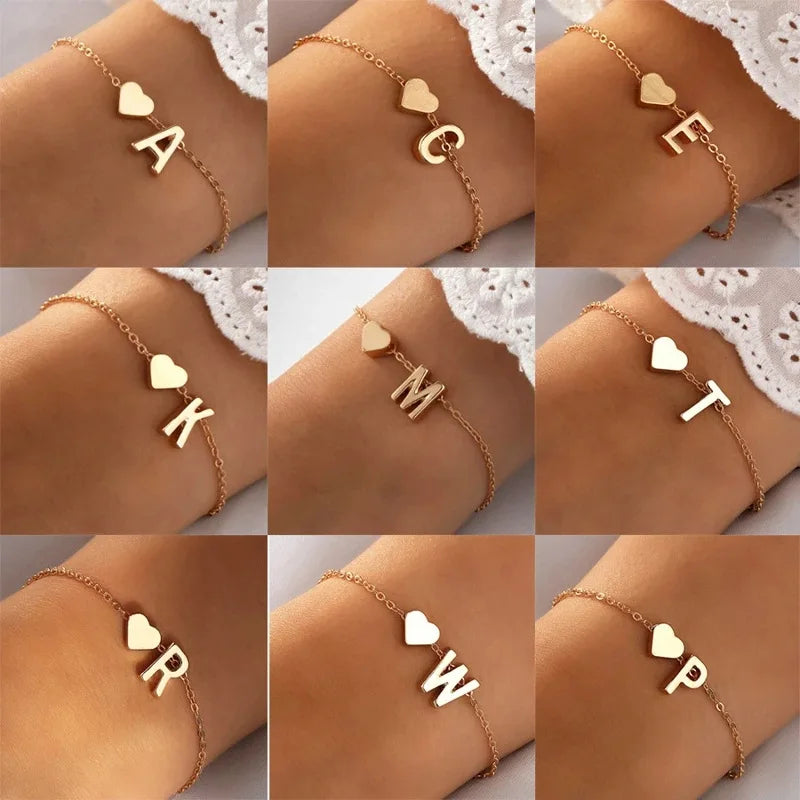 Letters English Initial Letter Heart Bracelet