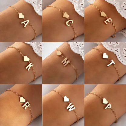 Letters English Initial Letter Heart Bracelet