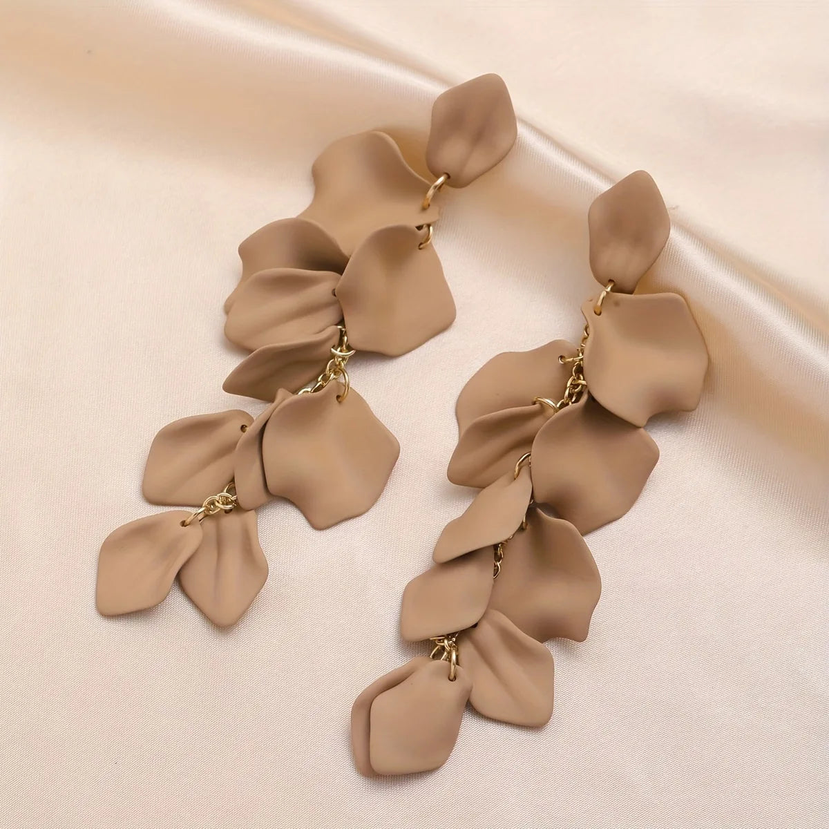 Bohemian Rose Petal Flower Drop Long Tassel Earrings