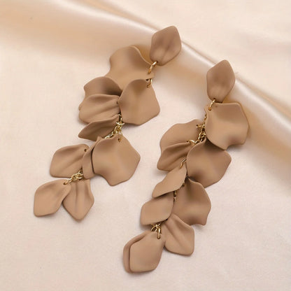 Bohemian Rose Petal Flower Drop Long Tassel Earrings