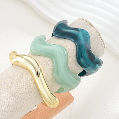 3 Pcs Vintage Minimalist Wavy Cuff Bangle Chunky Stackable Bracelets Set