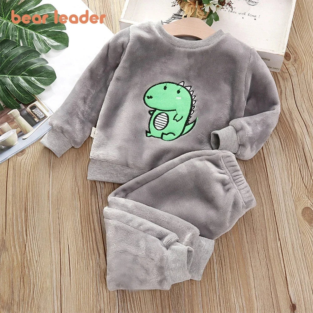 Bear Leader Coral Fleece Pajama Winter Plus Velvet Thick Flannel Sleepwear Set