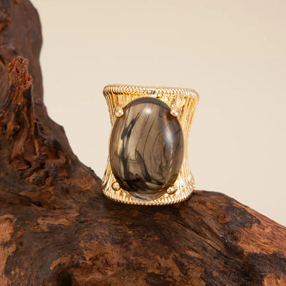 Rock Punk Hip Hop Vintage Elegant Black Brown Shading Resin Stone Chunky Metal Ring