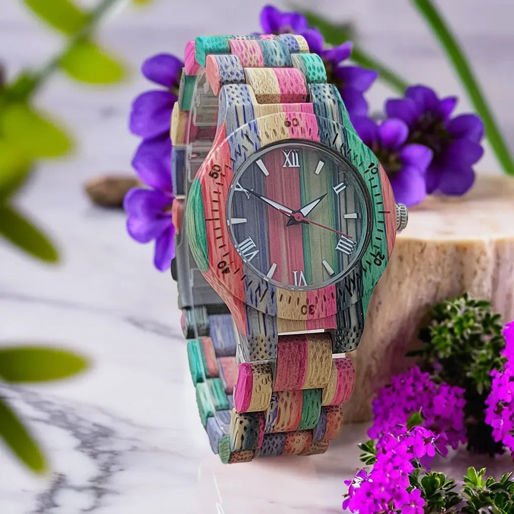 Elegant Colorful Bamboo Wooden Quartz Wood Wristwatches