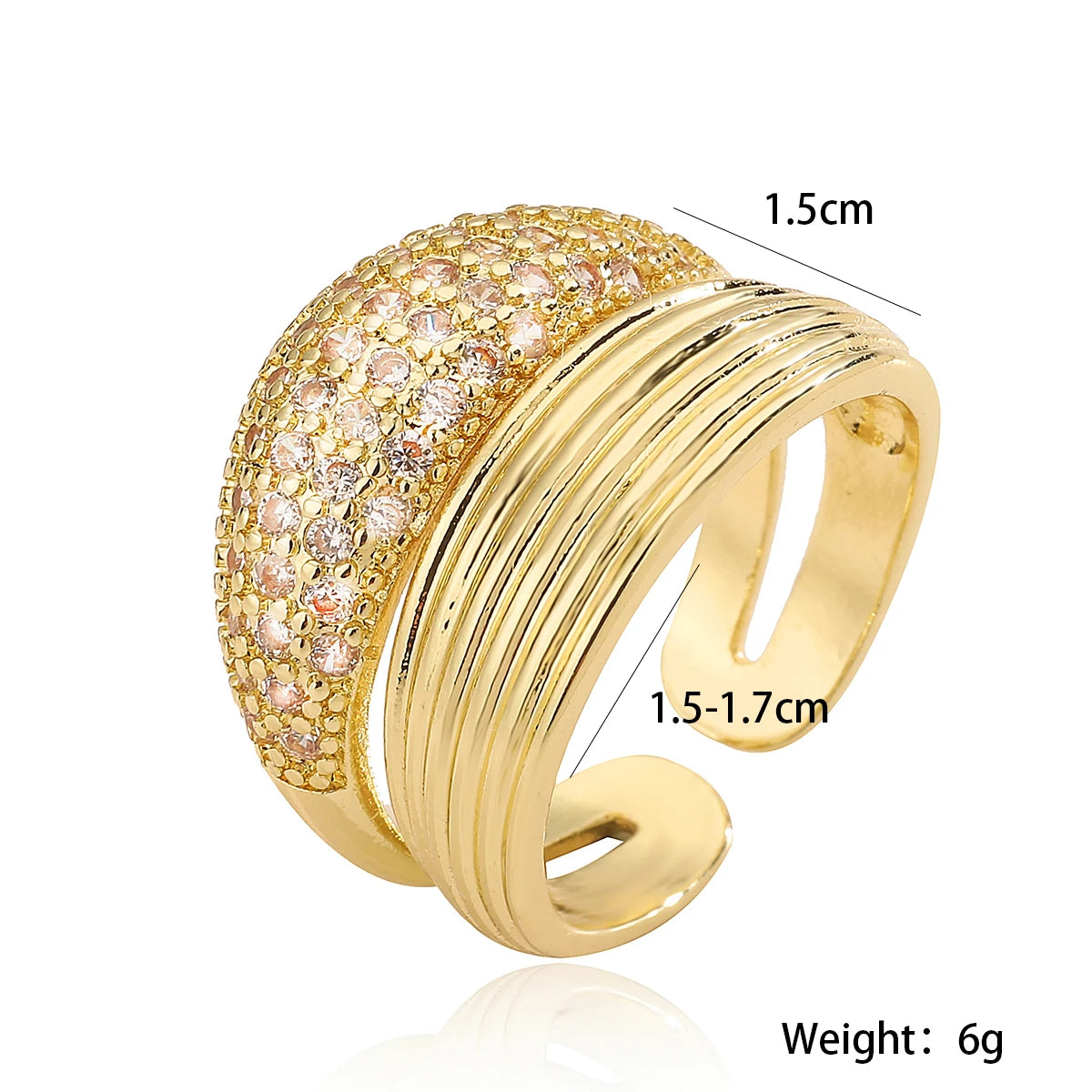 Gold/Silver Geometric Shiny AAA CZ Inlay Copper Rings