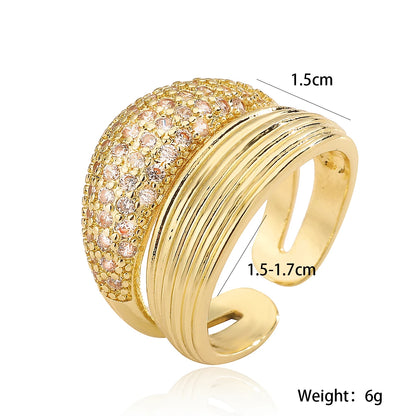 Gold/Silver Geometric Shiny AAA CZ Inlay Copper Rings