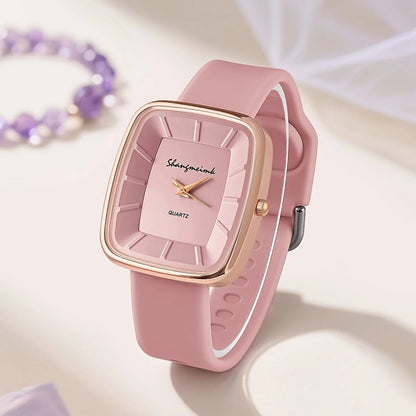 Square Quartz Wristwatch Elegant Silicone Watches