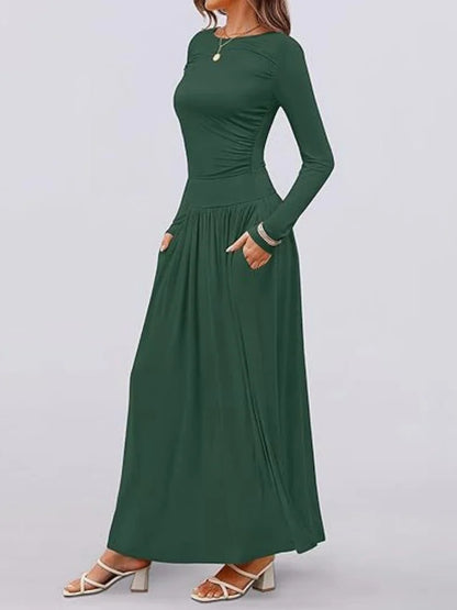 Long Sleeve Maxi Fit Ruched Casual Wear Dress