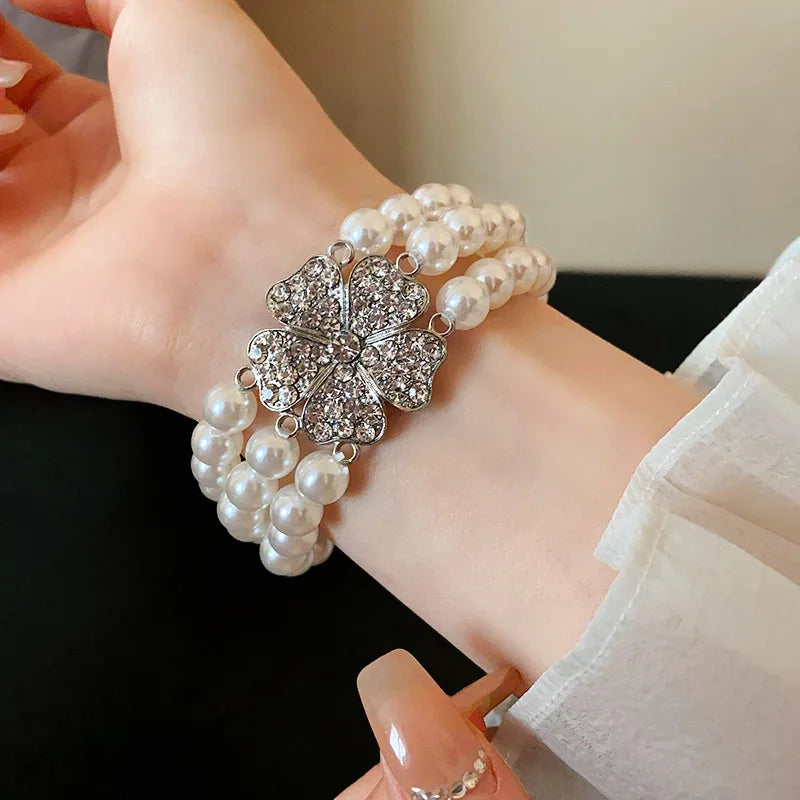 Rhinestone Flower Pearl Necklaces Jewelry Sets